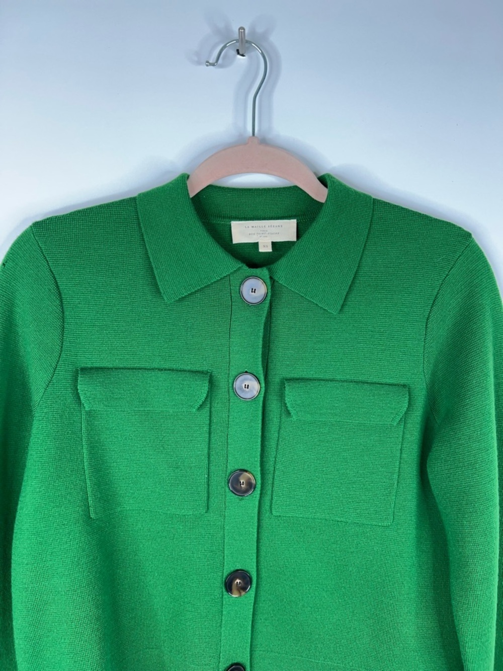Sezane Betty Cardigan Jacket Bright Green Button-Front Merino Wool Size XS - Picture 2 of 11